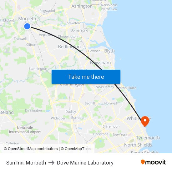 Sun Inn, Morpeth to Dove Marine Laboratory map