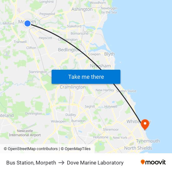 Bus Station, Morpeth to Dove Marine Laboratory map