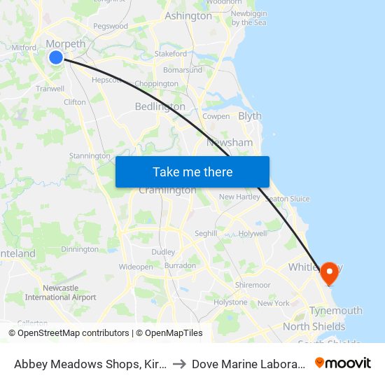 Abbey Meadows Shops, Kirkhill to Dove Marine Laboratory map