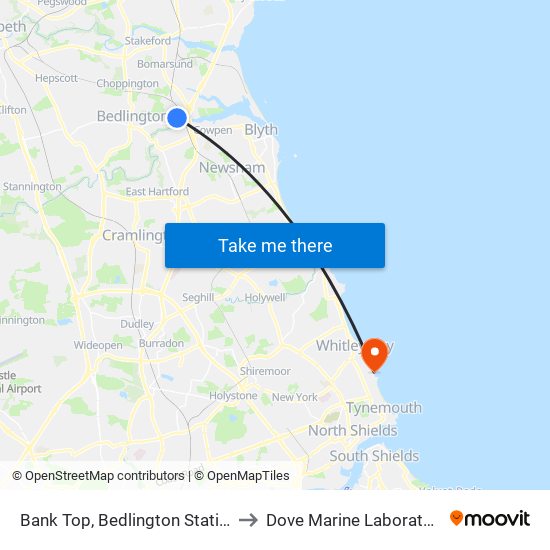 Bank Top, Bedlington Station to Dove Marine Laboratory map