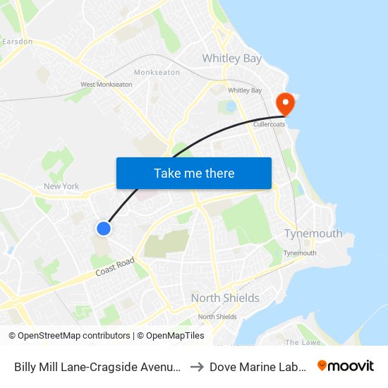 Billy Mill Lane-Cragside Avenue, Billy Mill to Dove Marine Laboratory map