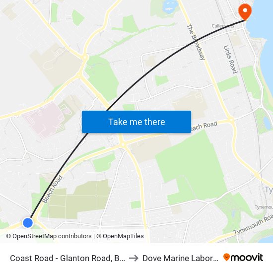 Coast Road - Glanton Road, Billy Mill to Dove Marine Laboratory map