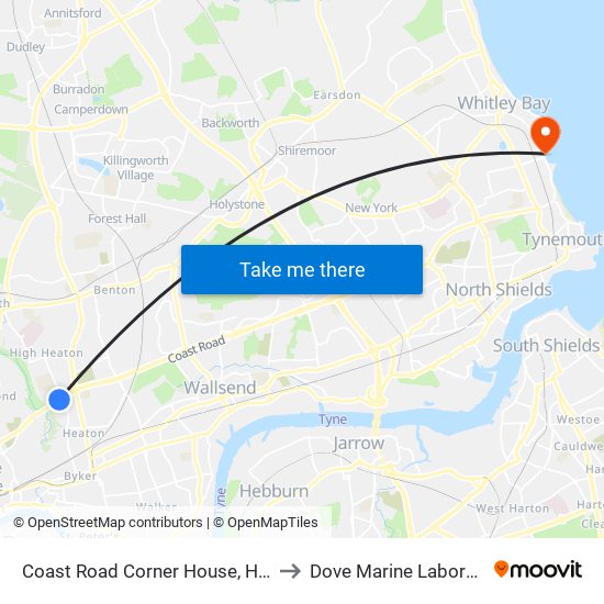 Coast Road Corner House, Heaton to Dove Marine Laboratory map