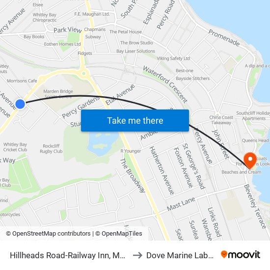 Hillheads Road-Railway Inn, Monkseaton to Dove Marine Laboratory map