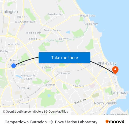 Camperdown, Burradon to Dove Marine Laboratory map