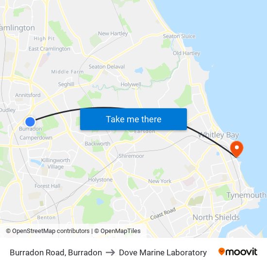 Burradon Road, Burradon to Dove Marine Laboratory map