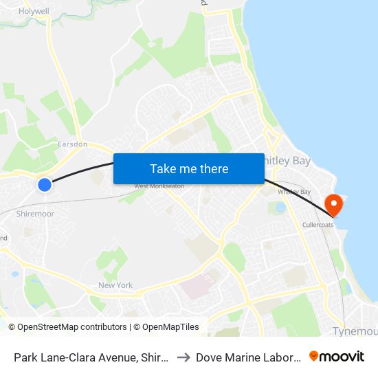 Park Lane-Clara Avenue, Shiremoor to Dove Marine Laboratory map