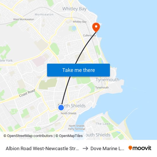 Albion Road West-Newcastle Street, North Shields to Dove Marine Laboratory map