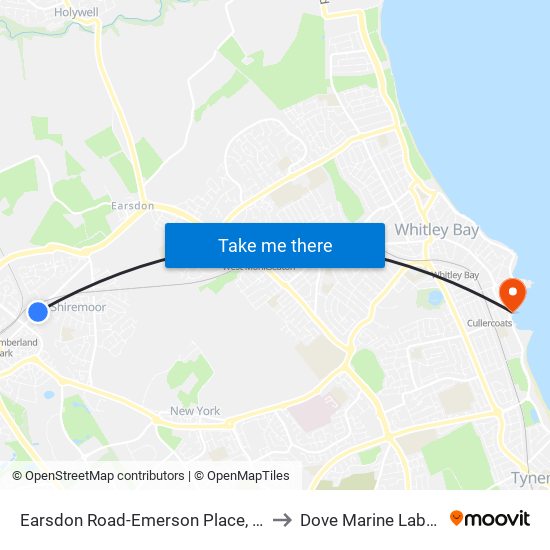 Earsdon Road-Emerson Place, Shiremoor to Dove Marine Laboratory map