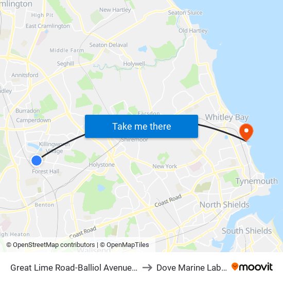 Great Lime Road-Balliol Avenue, Forest Hall to Dove Marine Laboratory map