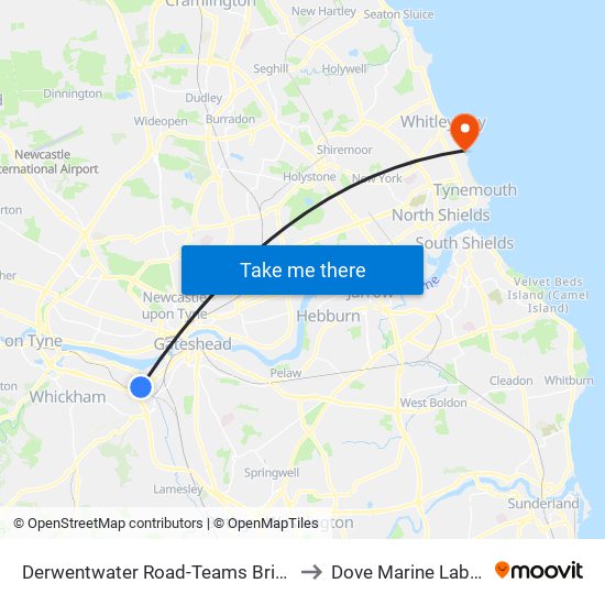 Derwentwater Road-Teams Bridge, Teams to Dove Marine Laboratory map