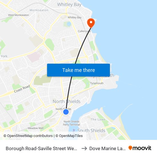 Borough Road-Saville Street West, North Shields to Dove Marine Laboratory map