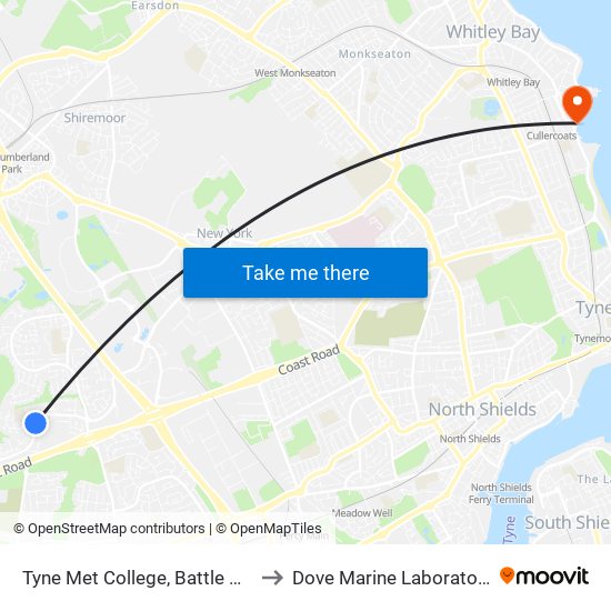 Tyne Met College, Battle Hill to Dove Marine Laboratory map