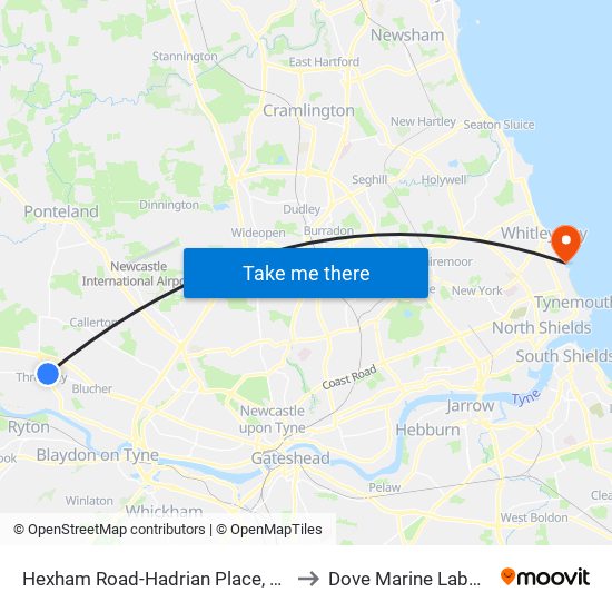 Hexham Road-Hadrian Place, Throckley to Dove Marine Laboratory map