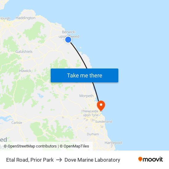 Etal Road, Prior Park to Dove Marine Laboratory map