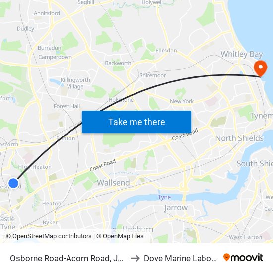 Osborne Road-Acorn Road, Jesmond to Dove Marine Laboratory map