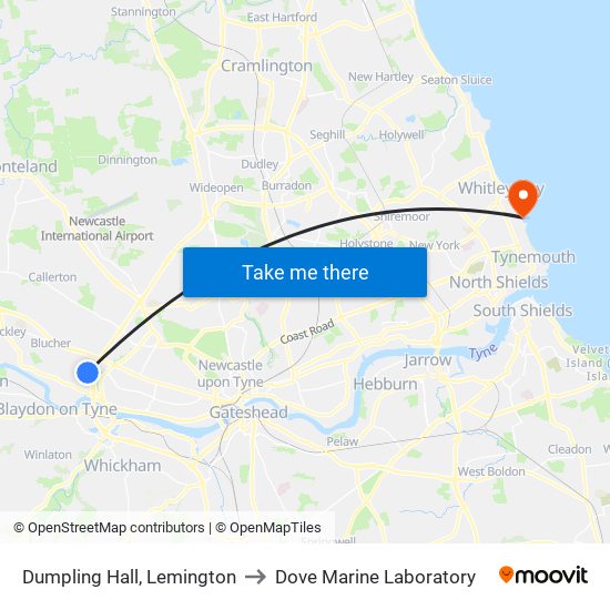 Dumpling Hall, Lemington to Dove Marine Laboratory map