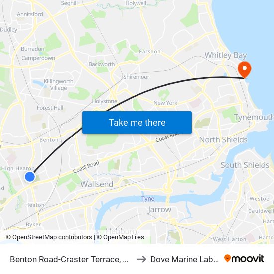 Benton Road-Craster Terrace, High Heaton to Dove Marine Laboratory map