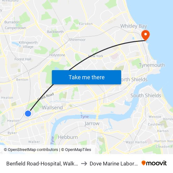 Benfield Road-Hospital, Walkergate to Dove Marine Laboratory map