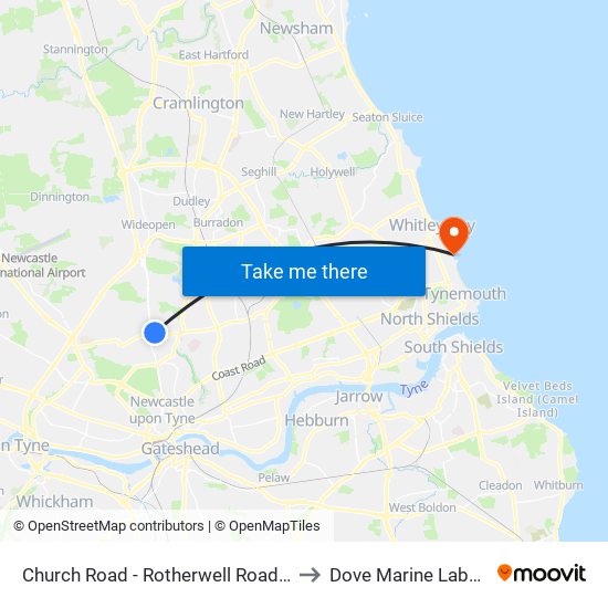 Church Road - Rotherwell Road, Gosforth to Dove Marine Laboratory map