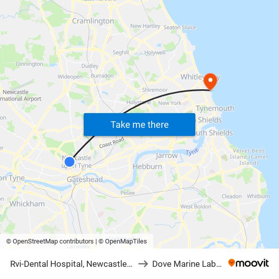 Rvi-Dental Hospital, Newcastle upon Tyne to Dove Marine Laboratory map