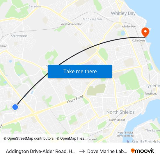 Addington Drive-Alder Road, Hadrian Park to Dove Marine Laboratory map