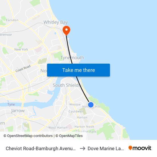 Cheviot Road-Bamburgh Avenue, Horsley Hill to Dove Marine Laboratory map