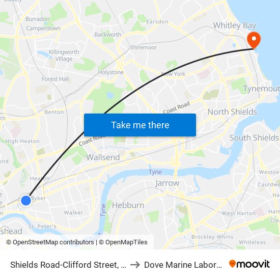 Shields Road-Clifford Street, Byker to Dove Marine Laboratory map
