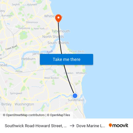 Southwick Road-Howard Street, Monkwearmouth to Dove Marine Laboratory map