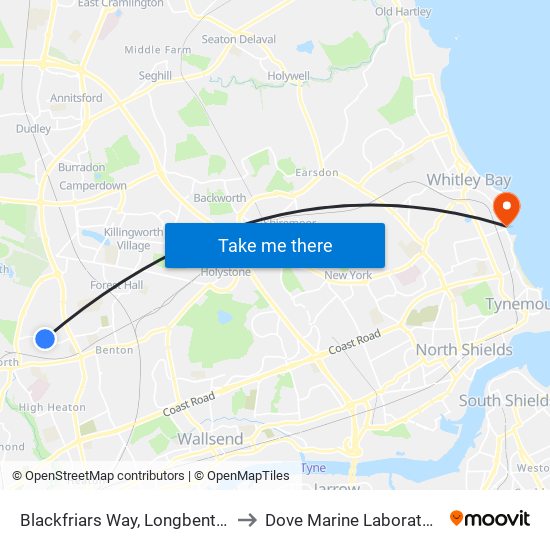 Blackfriars Way, Longbenton to Dove Marine Laboratory map