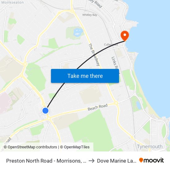 Preston North Road - Morrisons, Preston Grange to Dove Marine Laboratory map