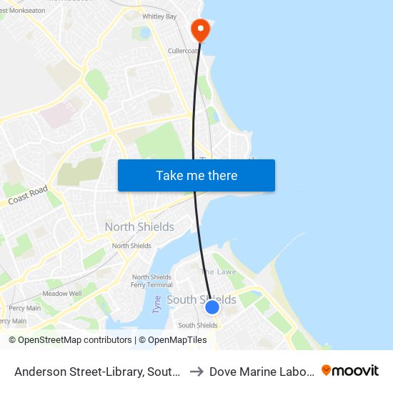 Anderson Street-Library, South Shields to Dove Marine Laboratory map