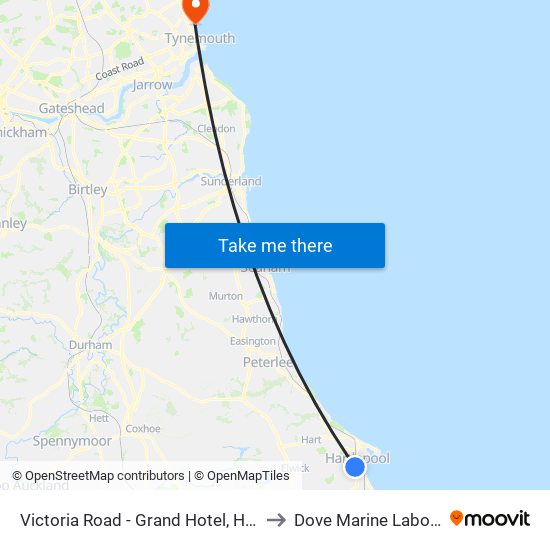 Victoria Road - Grand Hotel, Hartlepool to Dove Marine Laboratory map