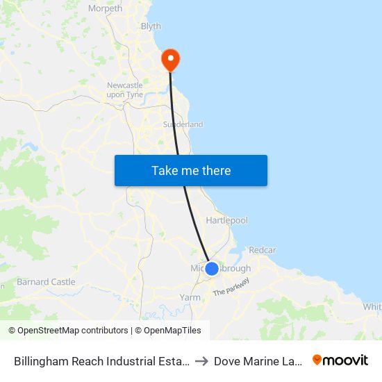 Billingham Reach Industrial Estate, Billingham to Dove Marine Laboratory map