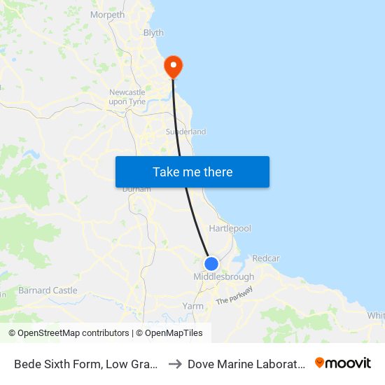 Bede Sixth Form, Low Grange to Dove Marine Laboratory map