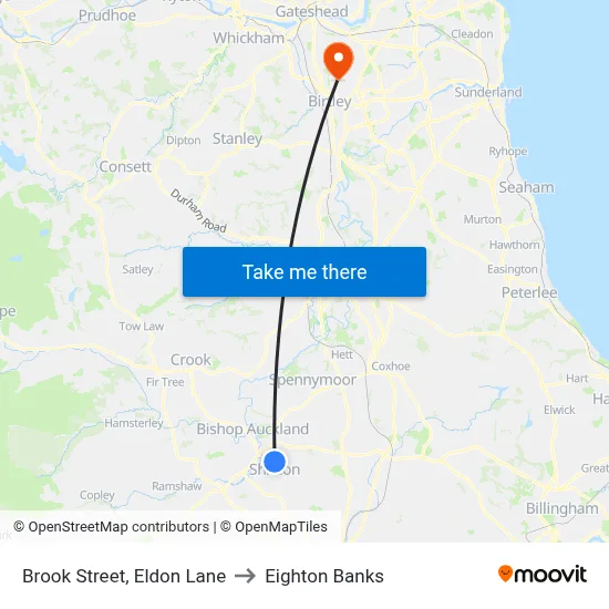 Brook Street, Eldon Lane to Eighton Banks map