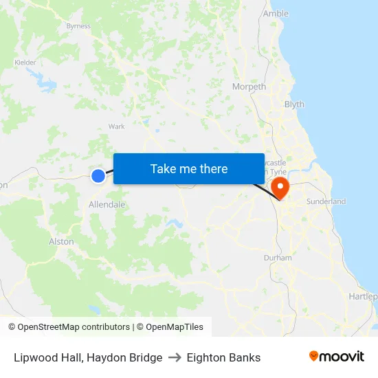 Lipwood Hall, Haydon Bridge to Eighton Banks map