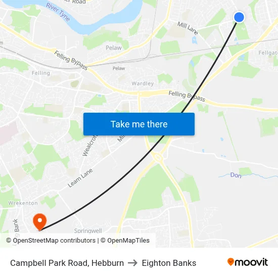 Campbell Park Road, Hebburn to Eighton Banks map