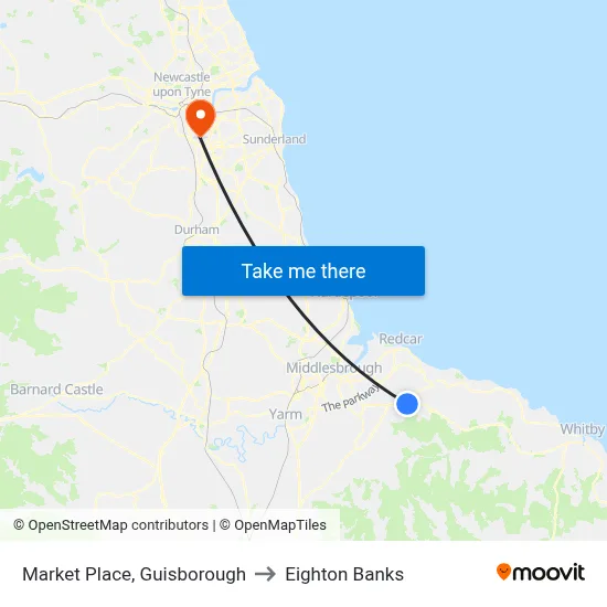 Market Place, Guisborough to Eighton Banks map