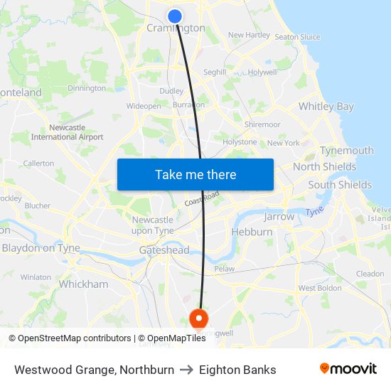 Westwood Grange, Northburn to Eighton Banks map