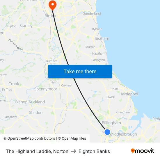 The Highland Laddie, Norton to Eighton Banks map