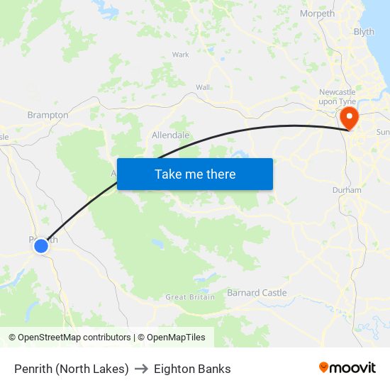 Penrith (North Lakes) to Eighton Banks map