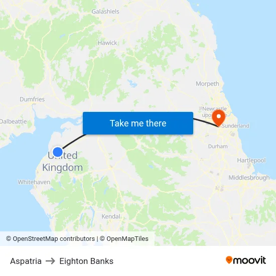Aspatria to Eighton Banks map