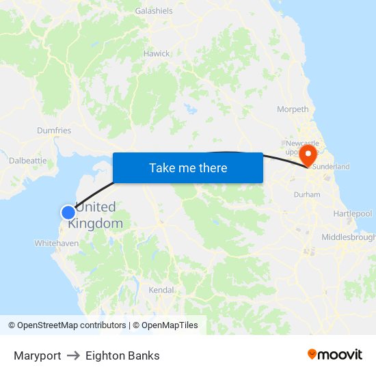 Maryport to Eighton Banks map