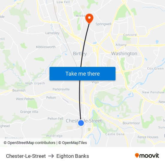 Chester-Le-Street to Eighton Banks map