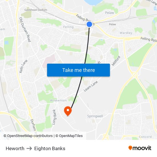 Heworth to Eighton Banks map