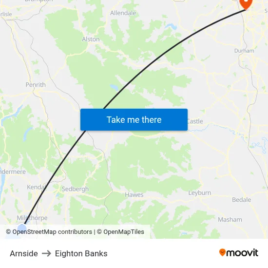 Arnside to Eighton Banks map