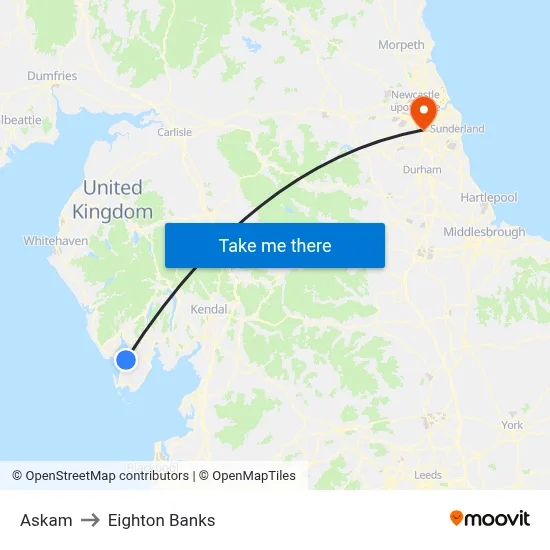 Askam to Eighton Banks map