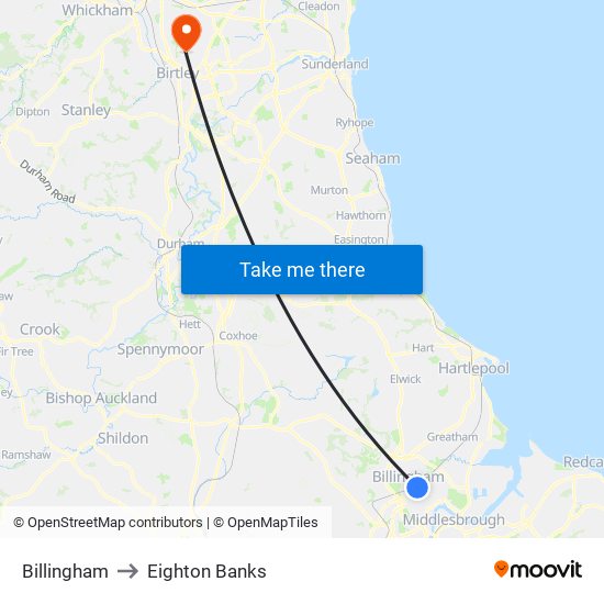 Billingham to Eighton Banks map