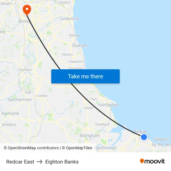 Redcar East to Eighton Banks map